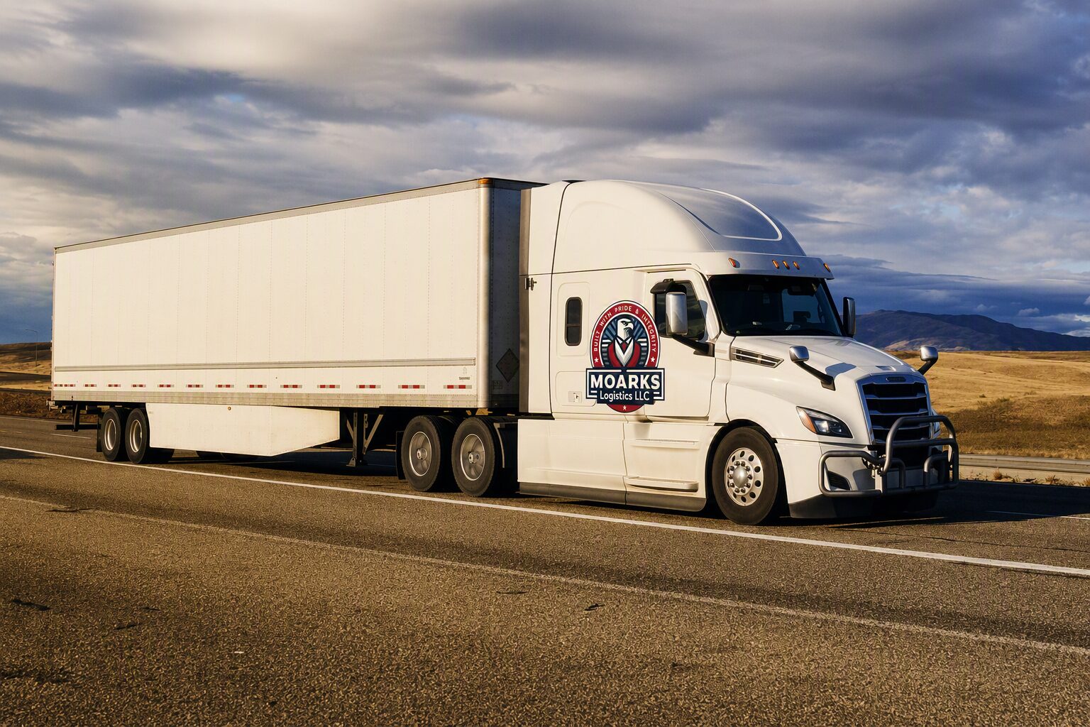 Solo white rig on empty western highway